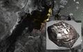 Stone in an asteroid, and a closeup of a mined stone.