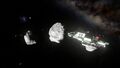 A crashed Shuttle at an asteroid.
